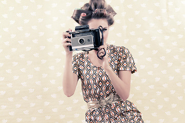 Image showing Retro Woman with 4x6 Camera