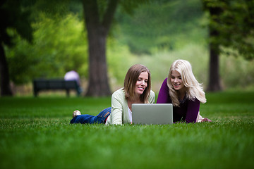 Image showing Women Using Laptop in Park