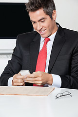 Image showing Businessman Using Cell Phone At Desk