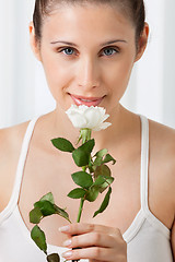 Image showing Beautiful Woman Holding White Rose