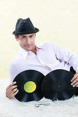 Image showing Retro Male with Vinyl Record