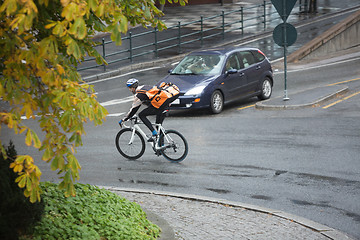 Image showing Male Cyclist With Backpack On Street