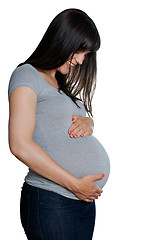 Image showing Happy Pregnant Woman With Hands On Stomach