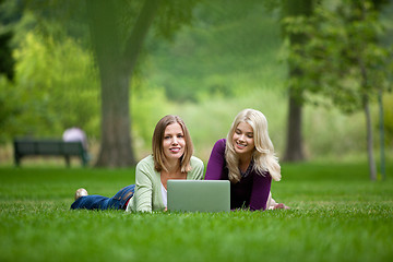 Image showing Women Using Laptop In Park