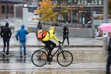 Image showing Male Cyclist With Backpack On Street