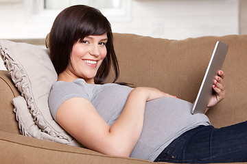 Image showing Pregnant Woman Using Digital Tablet