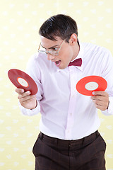 Image showing Geek with Vinyl Record