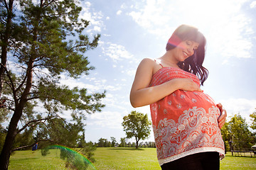 Image showing Happy Pregnant Woman in Park