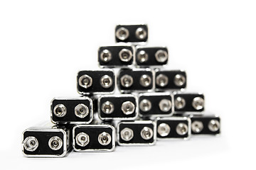 Image showing Nine volt batteries forming a triangle