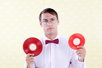 Image showing Geek with Vinyl Record