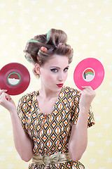 Image showing Woman Holding Vinyl Record