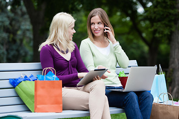 Image showing Shopping Women Using Digital Tablet and Cellphone