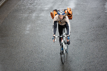 Image showing Male Cyclist With Backpack On Street