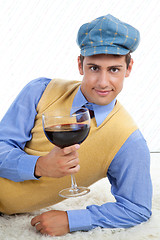 Image showing Retro Man with Large Wine Glass