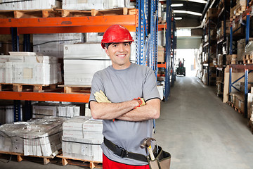 Image showing Mid Adult Foreman With Arms Crossed At Warehouse