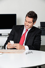 Image showing Businessman Using Cell Phone At Desk