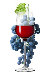 Image showing Glass of red wine and grape isolated on white