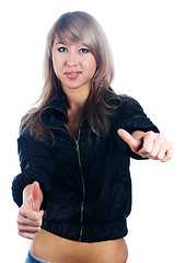 Image showing Pretty woman with thumbs up gesture