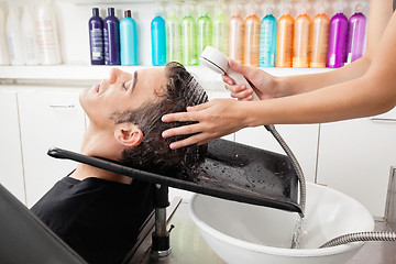 Image showing Male Customer Having Hair Washed At Salon