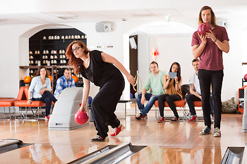 Image showing Friends Bowling in Club