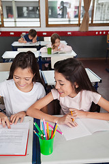 Image showing Schoolgirls Studying Together In Classroom