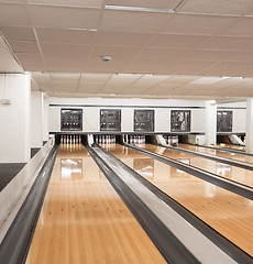 Image showing Pins At The End Of Bowling Alley