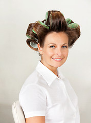 Image showing Client With Hair Curlers In Salon