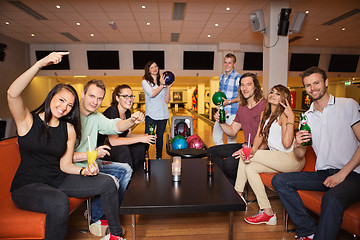 Image showing Friends Having Leisure Time in Bowling Club