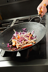 Image showing Chef Cooking Vegetables In Wok