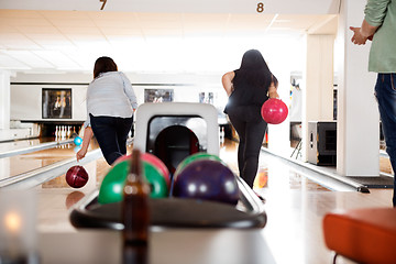 Image showing Women Playing in Bowling Alley