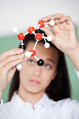 Image showing Schoolgirl Analyzing Molecular Structure