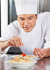 Image showing Chef Sprinkling Spices On Dish
