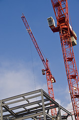 Image showing Two red cranes