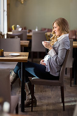 Image showing Pregnant Woman Having Coffee