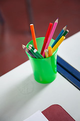 Image showing Closeup Of Organizer With Colorful Pencils