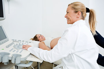 Image showing Woman Getting Ultrasound From Doctor