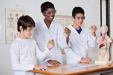 Image showing Teacher With Students Examining Chemical Solution