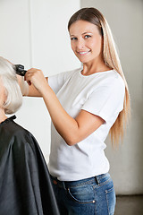 Image showing Hairdresser Ironing Female Client's Hair