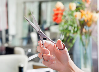 Image showing Hairdresser's Hand Holding Scissors