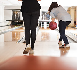 Image showing Women Playing in Bowling Alley