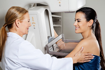 Image showing Doctor With Patient Getting Mammogram X-ray Test