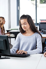 Image showing Girl Using Desktop Pc At Computer Lab