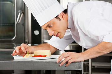 Image showing Chef Garnishing Dish