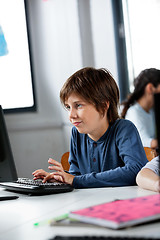 Image showing Schoolboy Using Desktop Pc In Computer Lab