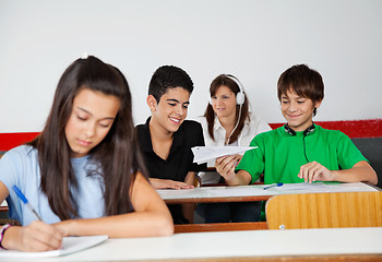 Image showing Schoolboys Playing With Paperplane In Classroom