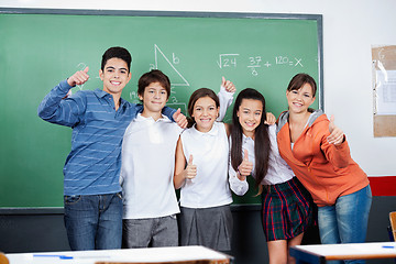 Image showing Teenage Students Gesturing Thumbs Up Together