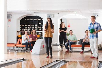 Image showing Happy Woman With Friends in Bowling Club