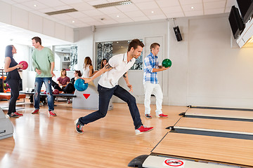 Image showing People Playing in Bowling Alley