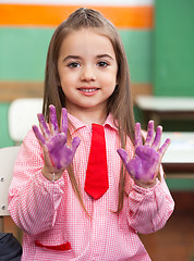 Image showing Girl Showing Colored Hands In Classroom