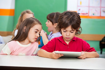 Image showing Children Using Digital Tablet At Preschool